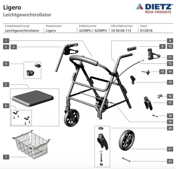 Ersatzteile für Dietz Ligero Rollator